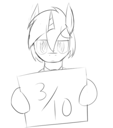 Size: 500x563 | Tagged: safe, artist:erthilo, oc, oc only, pony, unicorn, horn, monochrome, sign, solo