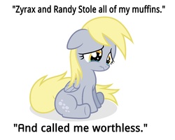 Size: 5000x4000 | Tagged: safe, derpy hooves, g4, bronybait, crying, female, monkeydzyrax, randomosaur, solo, text, younger