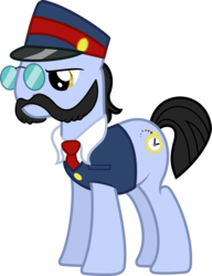 Size: 4907x6374 | Tagged: safe, artist:cherrygrove, all aboard, earth pony, pony, g4, absurd resolution, conductor, facial hair, glasses, hat, male, moustache, simple background, solo, stallion, train conductor, transparent background, vector