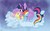 Size: 2504x1556 | Tagged: dead source, safe, artist:daisy-dictator, fluttershy, rainbow dash, twilight sparkle, alicorn, pony, g4, female, flutterdashlight, hug, lesbian, mare, ship:flutterdash, ship:twidash, ship:twishy, shipping, sleeping, sleeping together, snuggling, twilight sparkle (alicorn), winghug