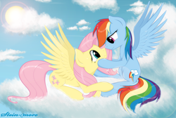 Size: 2600x1750 | Tagged: safe, artist:stein-more, fluttershy, rainbow dash, g4, boop, female, lesbian, ship:flutterdash, shipping