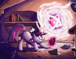 Size: 1431x1124 | Tagged: safe, artist:raunchyopposition, twilight sparkle, pony, unicorn, g4, book, face down ass up, female, golden oaks library, magic, solo, unicorn twilight