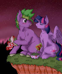 Size: 836x1000 | Tagged: safe, artist:mohawkrex, spike, twilight sparkle, g4, :o, awkward, blushing, cute, ear fluff, eating, eyes closed, female, herbivore, male, mare, ponified spike, romantic, salad, ship:twispike, shipping, sitting, species swap, spikabetes, spread wings, stallion, straight, twiabetes, twilight sparkle (alicorn)