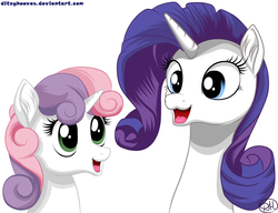 Size: 4190x3215 | Tagged: safe, artist:shiarr, rarity, sweetie belle, g4, :3, happy