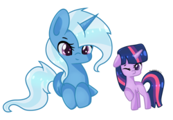 Size: 1024x713 | Tagged: safe, artist:dinneroll, trixie, twilight sparkle, g4, filly