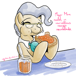 Size: 1000x1000 | Tagged: safe, artist:muffinshire, mayor mare, g4, 30 minute art challenge, alliteration, eating, female, glasses, solo, toast