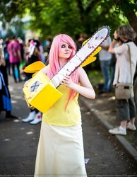 Size: 575x740 | Tagged: safe, fluttershy, human, .mov, shed.mov, g4, chainsaw, cosplay, fluttershed, irl, irl human, photo, pony.mov