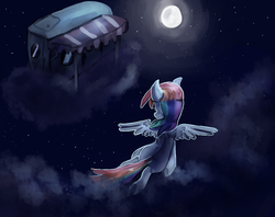 Size: 945x750 | Tagged: safe, artist:terrac0tta, rainbow dash, g4, cloud, cloudy, fanfic, female, flying, night, solo