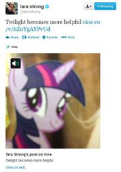 Size: 479x676 | Tagged: safe, twilight sparkle, g4, tara strong, text, twitter, vine video