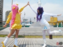 Size: 740x555 | Tagged: safe, fluttershy, rarity, human, g4, cosplay, irl, irl human, photo