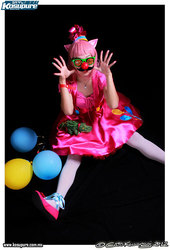 Size: 425x625 | Tagged: safe, artist:pameekawaii, gummy, pinkie pie, human, g4, balloon, cosplay, groucho mask, irl, irl human, photo, plushie, solo