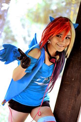 Size: 900x1350 | Tagged: safe, artist:danishahorusso, rainbow dash, human, g4, cosplay, headphones, irl, irl human, photo, solo