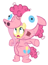 Size: 1754x2400 | Tagged: safe, artist:pixelkitties, fluttershy, pinkie pie, g4, clothes, costume, footed sleeper, pajamas, pinkie costume, pony costume, simple background, transparent background, voice actor joke