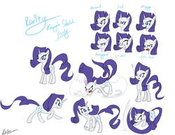 Size: 3630x2805 | Tagged: safe, artist:reikomuffin, rarity, pony, unicorn, g4, annoyed, exhausted, expressions, happy, insanity, prehensile tail, question mark, running, sad, sketch dump, tail