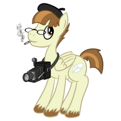 Size: 3000x3000 | Tagged: safe, artist:wolferahm, featherweight, pegasus, pony, g4, beret, camera, cigarette, glasses, high res, male, older, simple background, smoking, solo, student, transparent background, unshorn fetlocks, vector