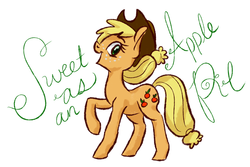 Size: 1763x1179 | Tagged: safe, artist:eggsammich, applejack, g4, female, raised hoof, simple background, solo, text