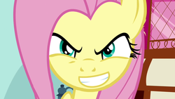 Size: 1280x720 | Tagged: safe, edit, edited screencap, screencap, fluttershy, g4, putting your hoof down, female, inverted mouth, solo