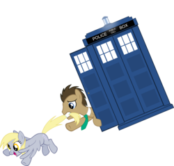 Size: 2485x2373 | Tagged: safe, artist:zacatron94, derpy hooves, doctor whooves, time turner, earth pony, pegasus, pony, g4, crossover, doctor who, female, mare, simple background, tardis, the doctor, transparent background, vector