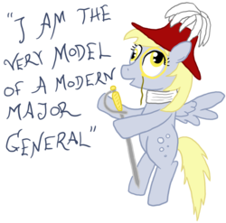 Size: 736x726 | Tagged: safe, artist:paper-pony, derpy hooves, pony, g4, bipedal, female, gilbert and sullivan, hat, monocle, solo, song, sword, the pirates of penzance