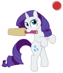 Size: 888x1036 | Tagged: safe, artist:paper-pony, rarity, pony, unicorn, g4, bipedal, cricket, cricket ball, cricket bat, female, mouth hold, simple background, solo, transparent background