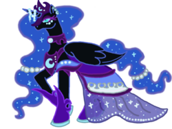 Size: 640x480 | Tagged: dead source, safe, artist:fairiedragon999, nightmare moon, alicorn, pony, g4, clothes, dress, female, gala dress, mare, simple background, solo, transparent background