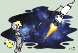 Size: 845x576 | Tagged: safe, artist:procaballus, derpy hooves, pegasus, pony, g4, female, mare, rocket, space