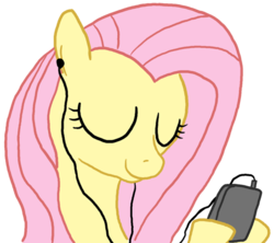 Size: 566x502 | Tagged: safe, artist:paper-pony, fluttershy, pegasus, pony, g4, earbuds, female, mp3 player, simple background, solo, transparent background