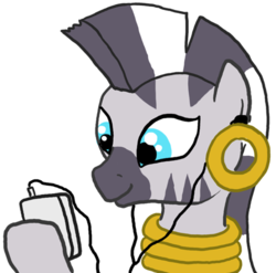 Size: 445x439 | Tagged: safe, artist:paper-pony, zecora, zebra, g4, earbuds, female, mp3 player, simple background, solo, transparent background