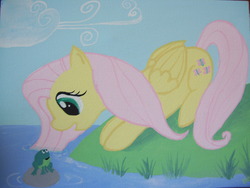 Size: 2848x2144 | Tagged: safe, artist:equestriapaintings, fluttershy, frog, g4, female, photo, solo, traditional art