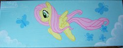 Size: 1428x560 | Tagged: safe, artist:equestriapaintings, fluttershy, butterfly, g4, female, photo, solo, traditional art