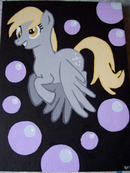 Size: 2144x2848 | Tagged: safe, artist:equestriapaintings, derpy hooves, pegasus, pony, g4, bubble, female, mare, photo, solo, traditional art