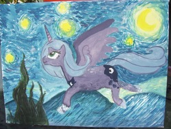 Size: 1280x963 | Tagged: safe, artist:equestriapaintings, princess luna, g4, female, fine art parody, photo, s1 luna, solo, starry night, the starry night, traditional art