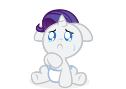 Size: 1500x1060 | Tagged: safe, artist:broccolimeansfun, edit, rarity, pony, g4, baby, baby pony, crying, diaper, female, filly, foal, solo