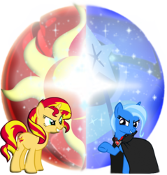 Size: 499x522 | Tagged: safe, artist:flutterflyraptor, sunset shimmer, trixie, pony, unicorn, equestria girls, g4, magic duel, my little pony equestria girls, alicorn amulet, google chrome, simple background, transparent background, vector