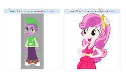 Size: 562x336 | Tagged: artist needed, safe, spike, sweetie belle, equestria girls, g4, my little pony equestria girls, exploitable meme, female, human spike, juxtaposition, juxtaposition win, male, meme, ship:spikebelle, shipping, straight