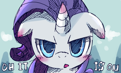 Size: 500x299 | Tagged: safe, artist:kolshica, rarity, pony, unicorn, boast busters, g4, female, it is on, looking at you, scene interpretation, serious face, solo