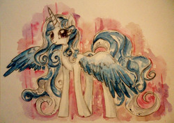 Size: 4320x3067 | Tagged: safe, artist:smartmeggie, oc, oc only, oc:feathers, alicorn, pony, alicorn oc, high res, solo, traditional art