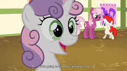 Size: 854x480 | Tagged: safe, screencap, cheerilee, sweetie belle, twist, g4, meme, pin the heart on the pony, ponyville schoolhouse, youtube caption