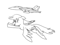 Size: 1247x947 | Tagged: safe, rainbow dash, g4, 4chan, aircraft, f-14 tomcat, female, flying, jet, jet fighter, monochrome, plane, sketch, solo