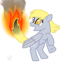 Size: 830x800 | Tagged: safe, artist:bristlestream, derpy hooves, pegasus, pony, g4, female, fire, happy, mare, solo, this will end in tears