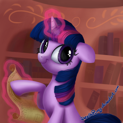 Size: 800x800 | Tagged: safe, artist:deathpwny, twilight sparkle, g4, female, scroll, solo, twiface, wrong neighborhood