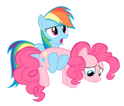 Size: 900x772 | Tagged: safe, artist:l33sah, pinkie pie, rainbow dash, g4, too many pinkie pies, carrying, sad, simple background, transparent background, vector