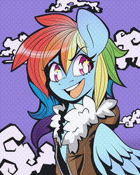 Size: 500x625 | Tagged: safe, artist:lolopan, rainbow dash, g4, bomber jacket, clothes, cloud, cloudy, female, portrait, solo