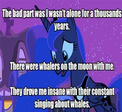 Size: 680x625 | Tagged: safe, princess luna, whale, g4, female, futurama, image macro, male, moon, sad, solo, the series has landed, whalers, whalers on the moon