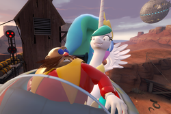 Size: 1127x754 | Tagged: safe, artist:lorded, princess celestia, princess molestia, g4, 3d, crossover, death egg, doctor eggman, gmod, male, sonic the hedgehog, sonic the hedgehog (series)