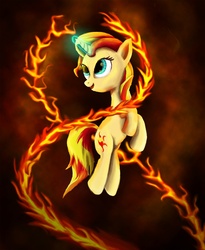 Size: 1230x1500 | Tagged: safe, artist:fox-moonglow, sunset shimmer, pony, unicorn, g4, female, fiery shimmer, fire, magic, pyromancy, solo