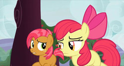 Size: 1919x1019 | Tagged: safe, artist:dtkraus, edit, apple bloom, babs seed, g4, chase, macro, size difference, wat