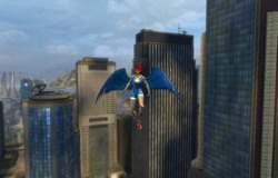 Size: 1600x1024 | Tagged: safe, artist:shritistrang, rainbow dash, human, g4, 3d, city, cloud, cloudy, dc universe online, flying, humanized, winged humanization