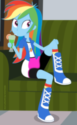 Size: 1087x1764 | Tagged: safe, artist:negasun, rainbow dash, equestria girls, g4, my little pony equestria girls, cocktail, drinking, female, holding legs, raised leg, sitting pretty, solo, vector