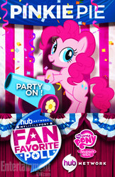 Size: 612x946 | Tagged: safe, pinkie pie, g4, female, party cannon, promo, san diego comic con, solo, the hub